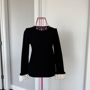 Club Monaco Black Blouse with White Ruffle Sleeves